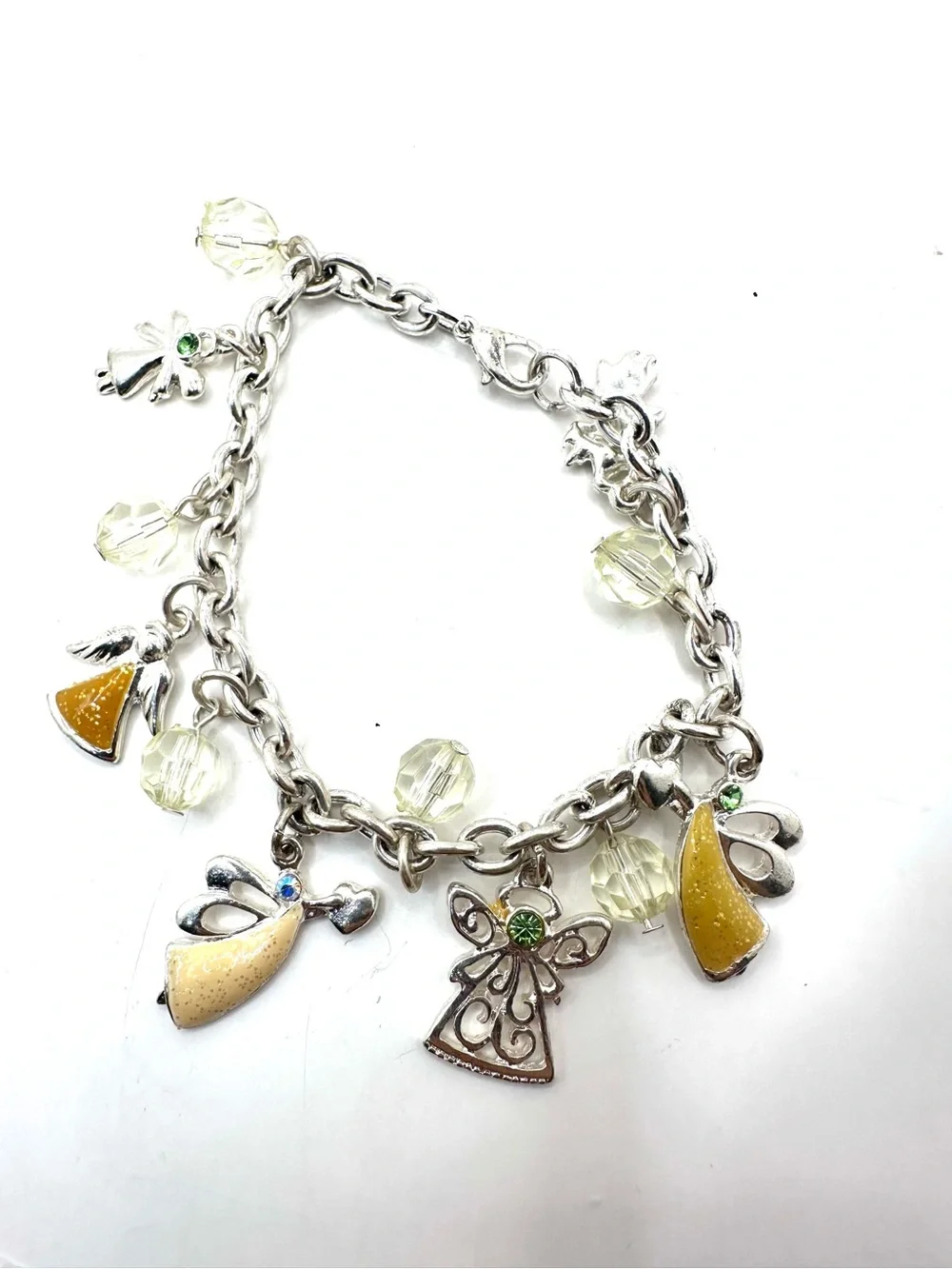 Fashion: Silver Angel Charm Bracelet with Yellow Beads